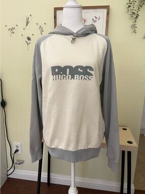 BOSS Hugo Boss Golf Pullover Hoodie Gray White Size M Athleisure Luxury